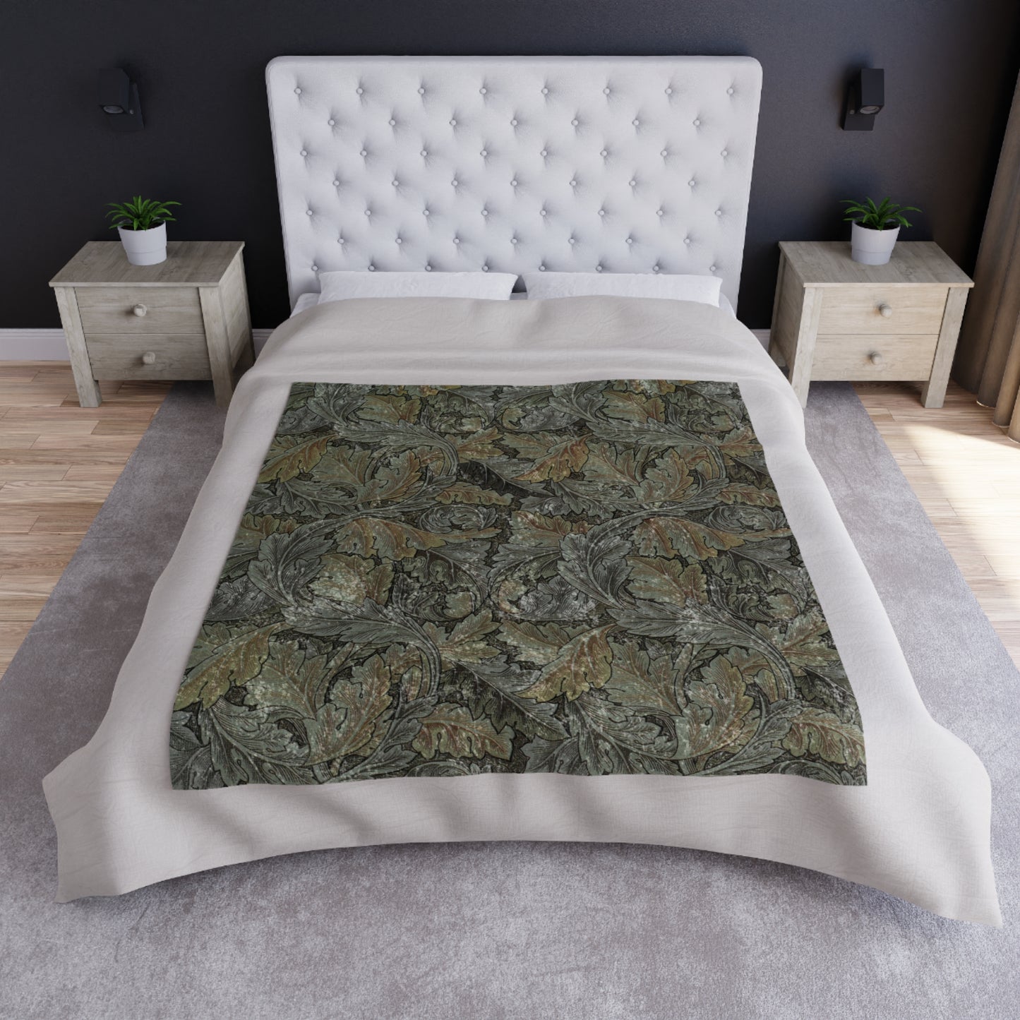Velvet Blanket inspired by William Morris - Acanthus Collection (Grey)