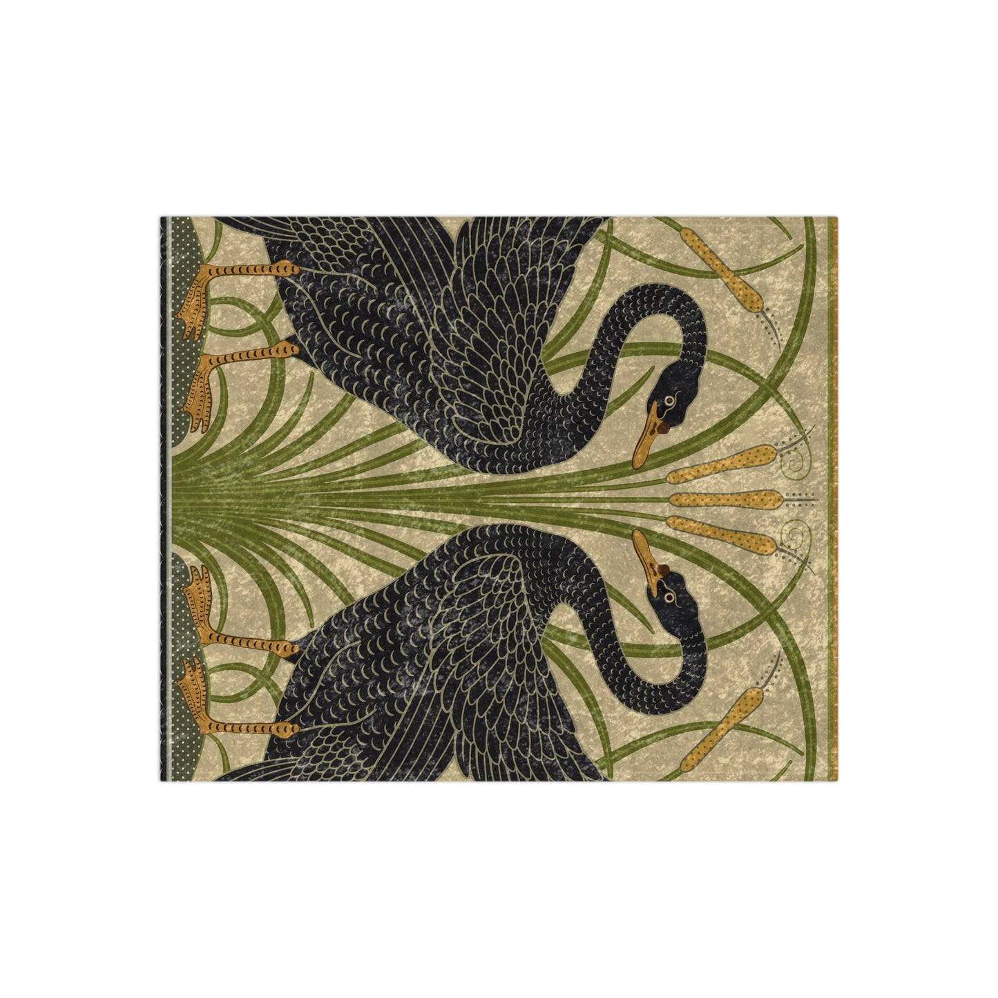 A crushed velvet blanket with a floral pattern in muted colours, featuring a design inspired by William Morris' art.