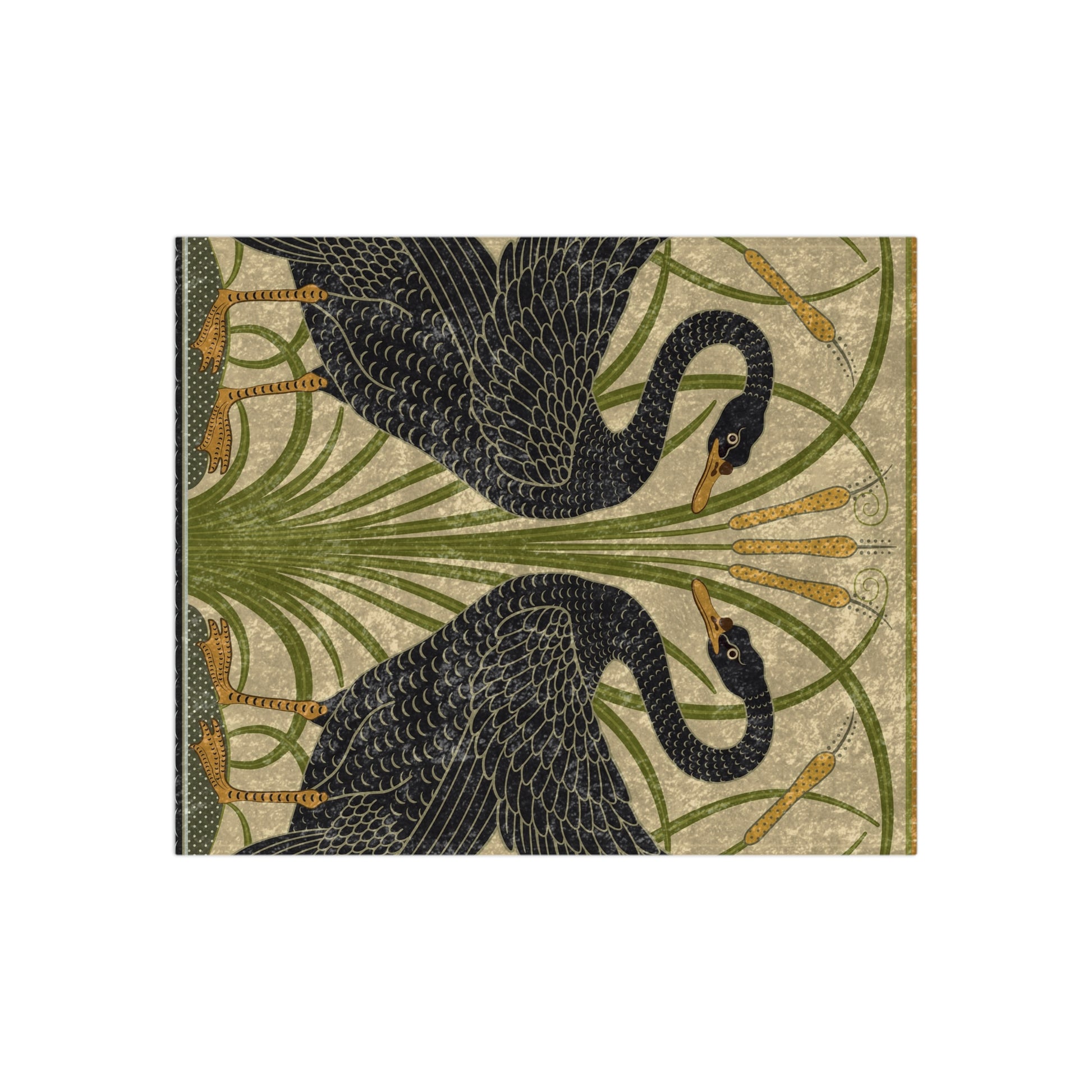 A crushed velvet blanket with a floral pattern in muted colours, featuring a design inspired by William Morris' art.