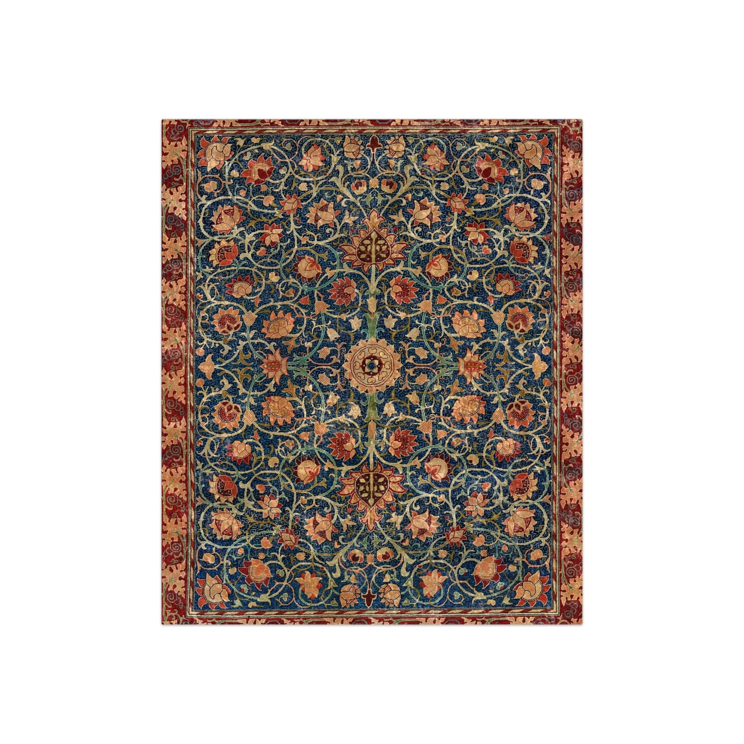 A lush crushed velvet blanket with a William Morris & Co floral pattern in rich colours, hemmed edges and a silky finish.