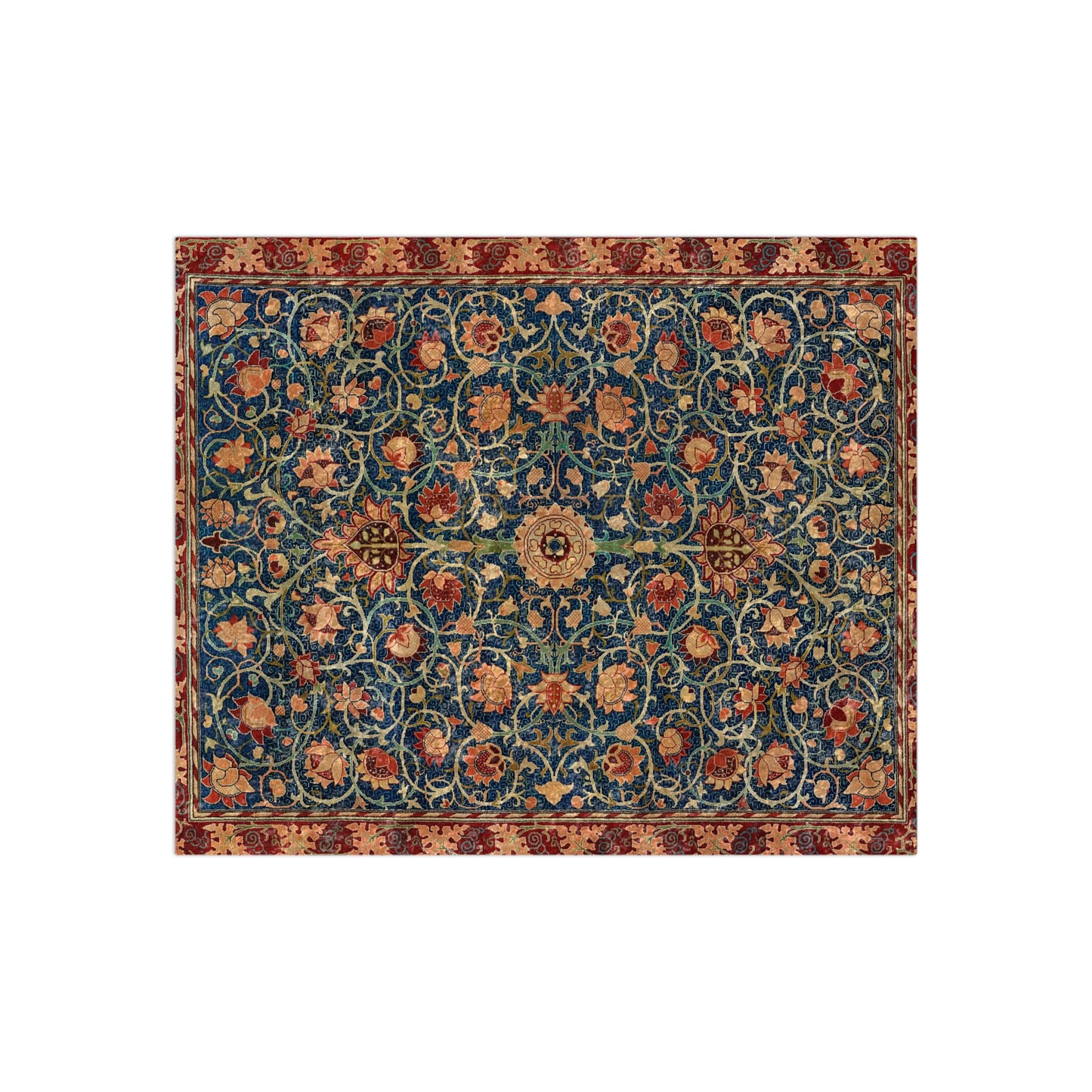 A lush crushed velvet blanket with a William Morris & Co floral pattern in rich colours, hemmed edges and a silky finish.
