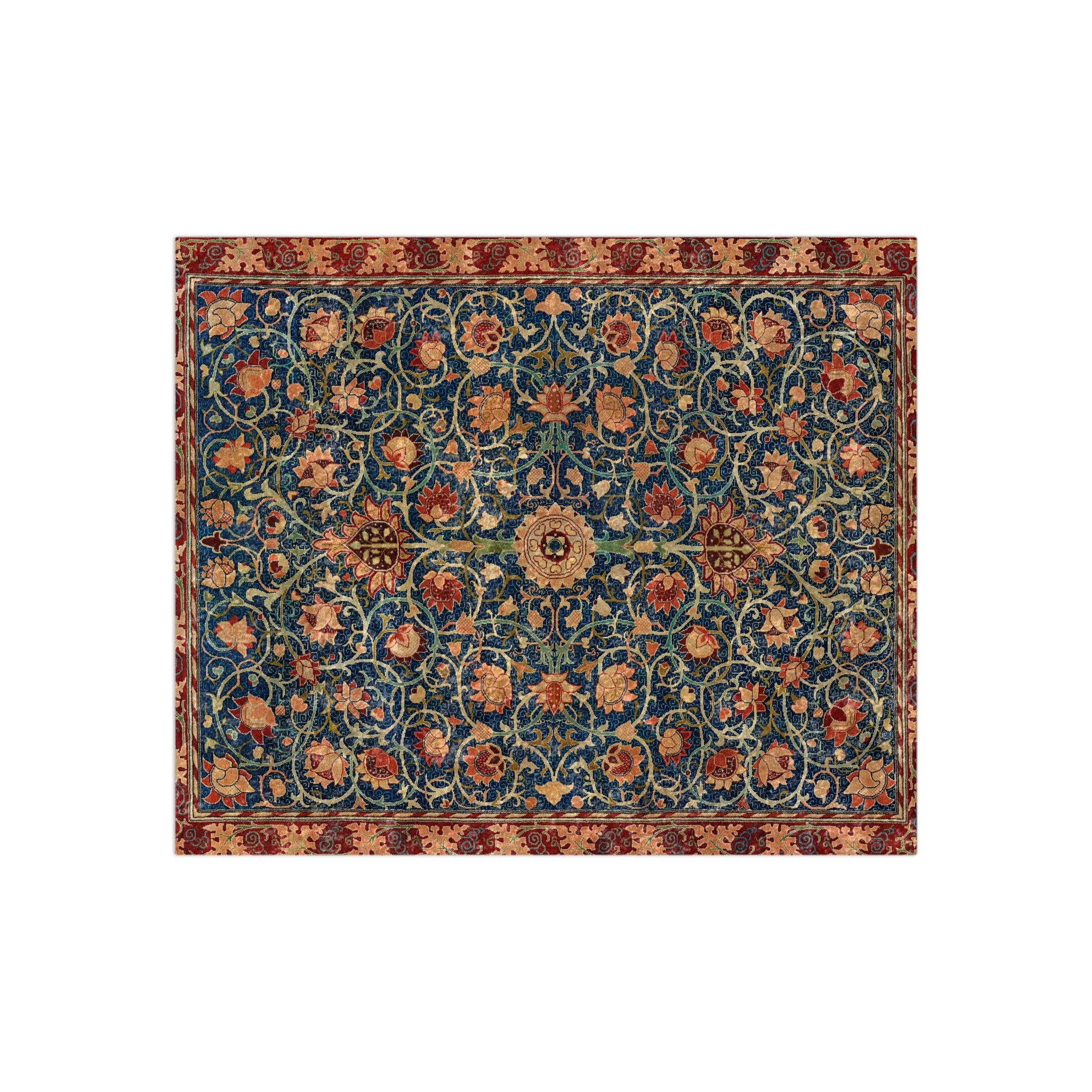 A lush crushed velvet blanket with a William Morris & Co floral pattern in rich colours, hemmed edges and a silky finish.