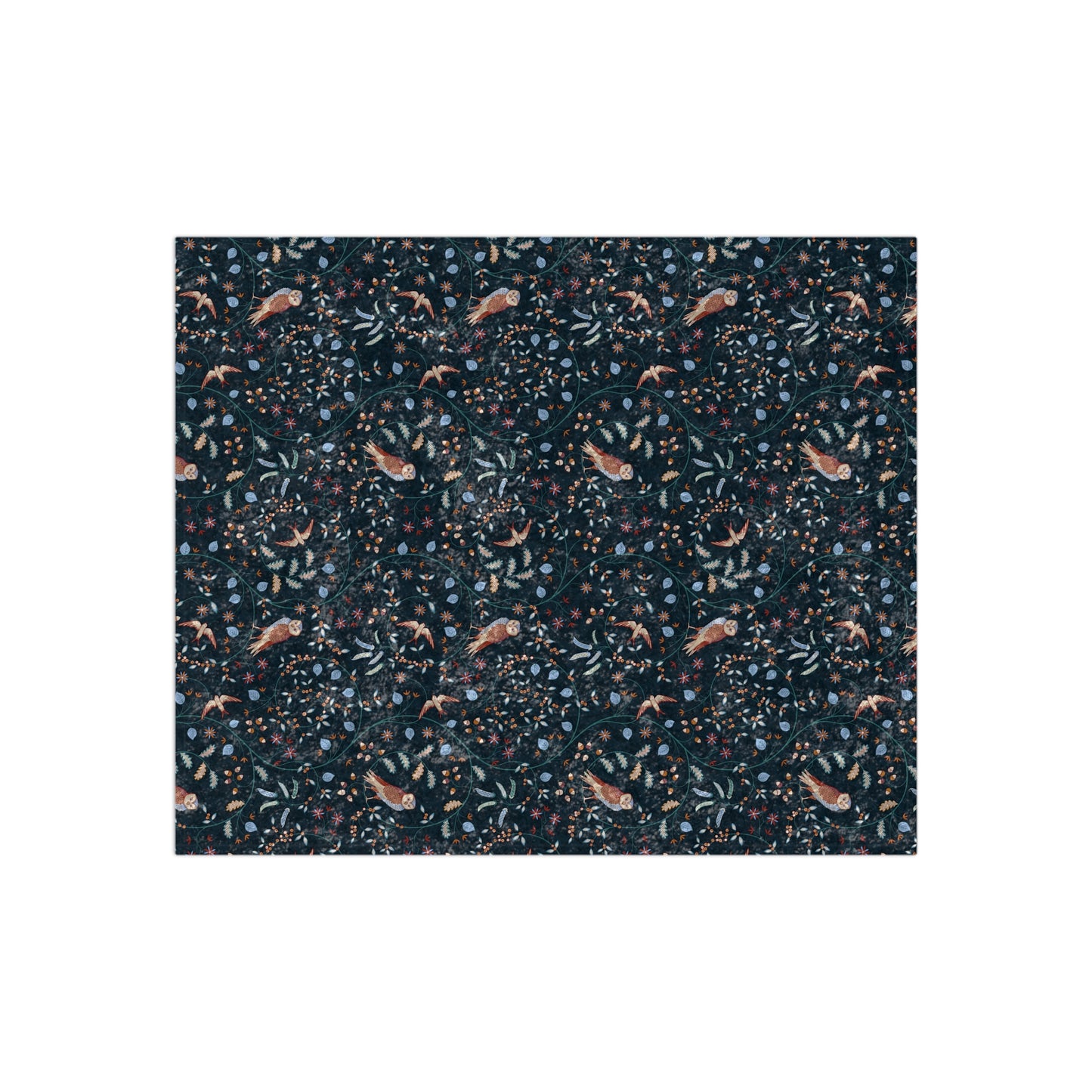 Patterned fabric swatch with small animal illustrations on a dark background