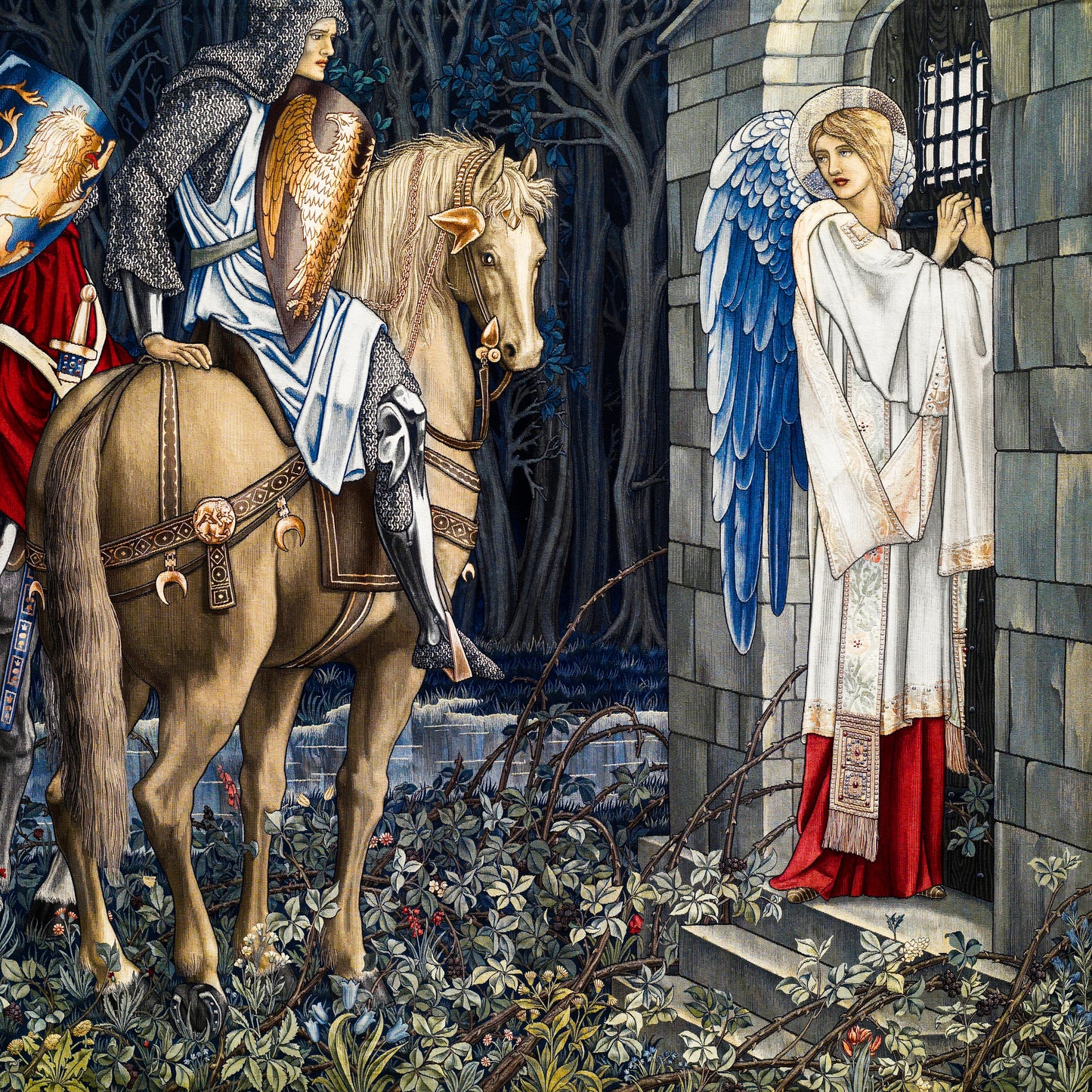 A crushed velvet blanket with a floral William Morris & Co pattern on a dark background, folded to show both sides.