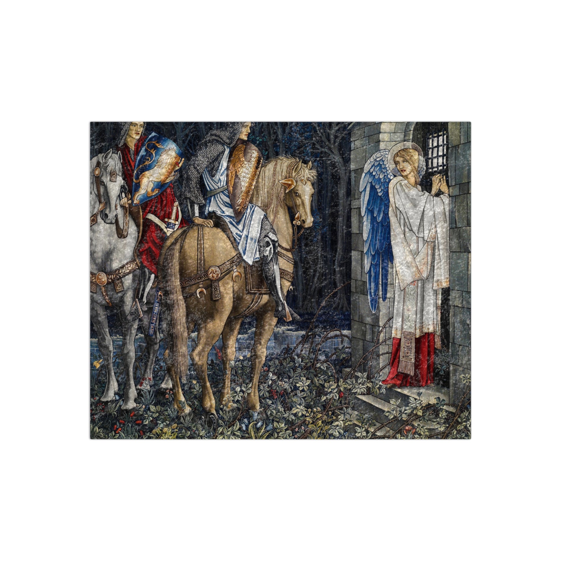 A crushed velvet blanket with a floral William Morris & Co pattern on a dark background, folded to show both sides.