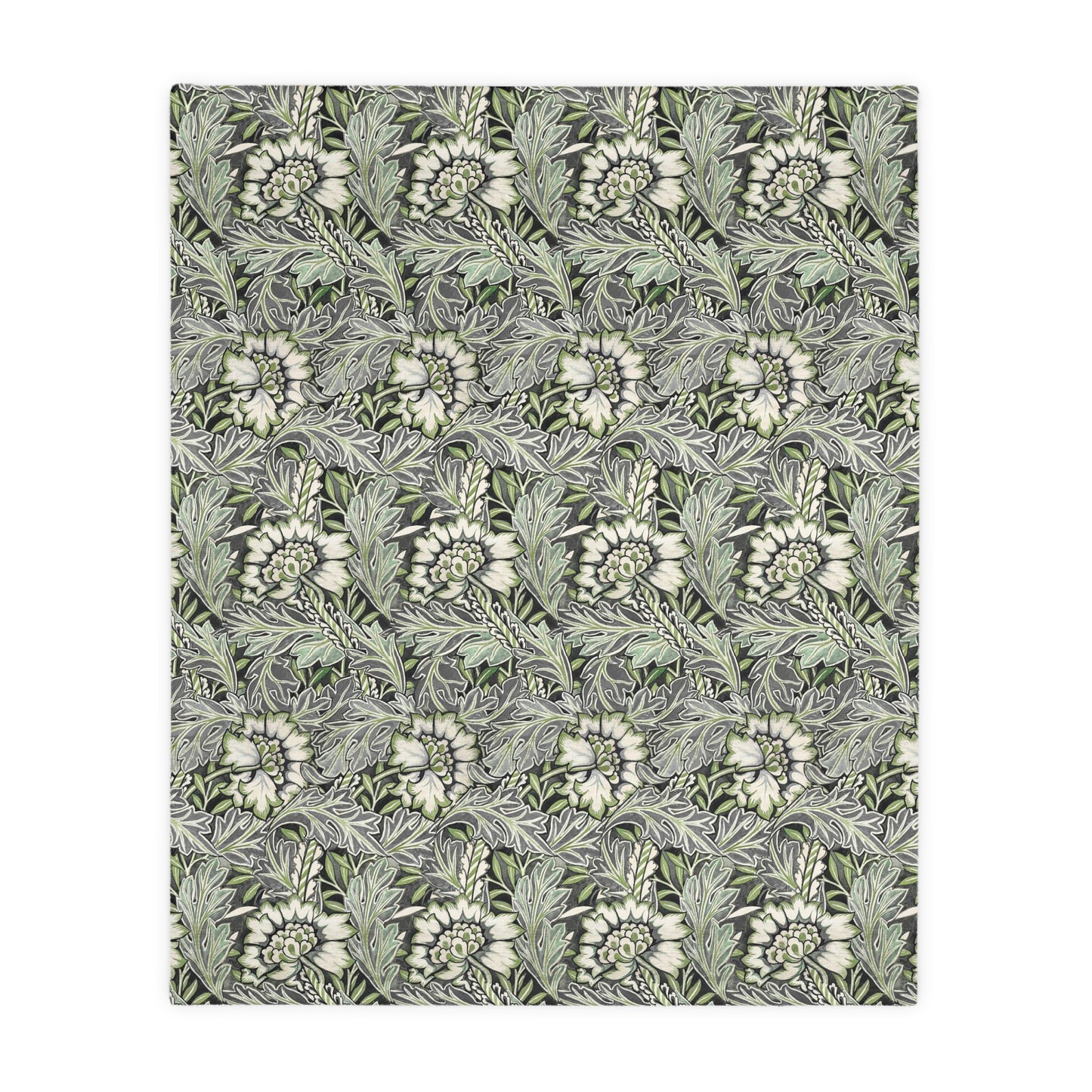 Luxury Velveteen Minky Blanket (Two-sided print) inspired by William Morris & Co for a pattern called Anemone Collection (Grey/Aqua)