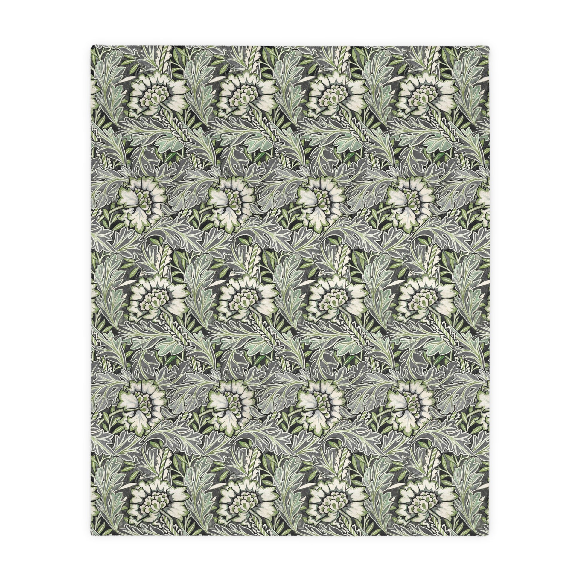 Luxury Velveteen Minky Blanket (Two-sided print) inspired by William Morris & Co for a pattern called Anemone Collection (Grey/Aqua)