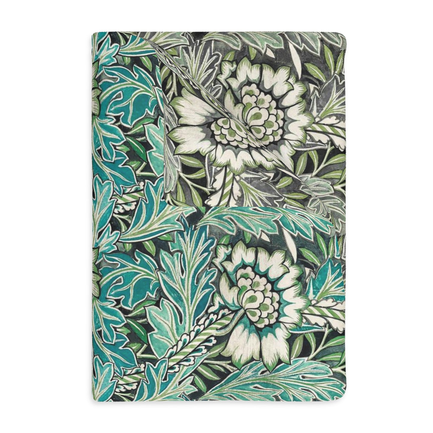 Luxury Velveteen Minky Blanket (Two-sided print) inspired by William Morris - Anemone Collection (Grey/Aqua)
