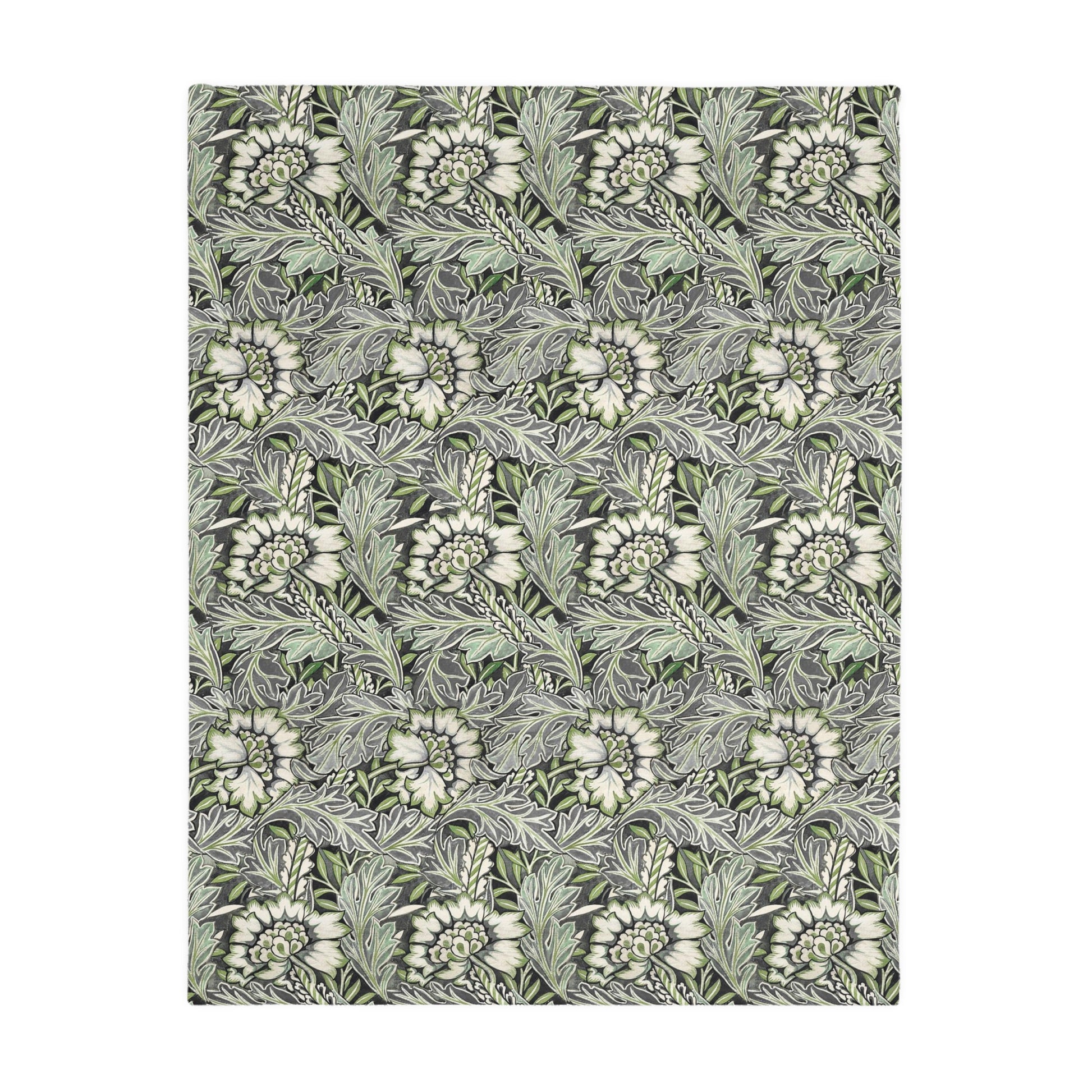 Luxury Velveteen Minky Blanket (Two-sided print) inspired by William Morris & Co for a pattern called Anemone Collection (Grey/Aqua)