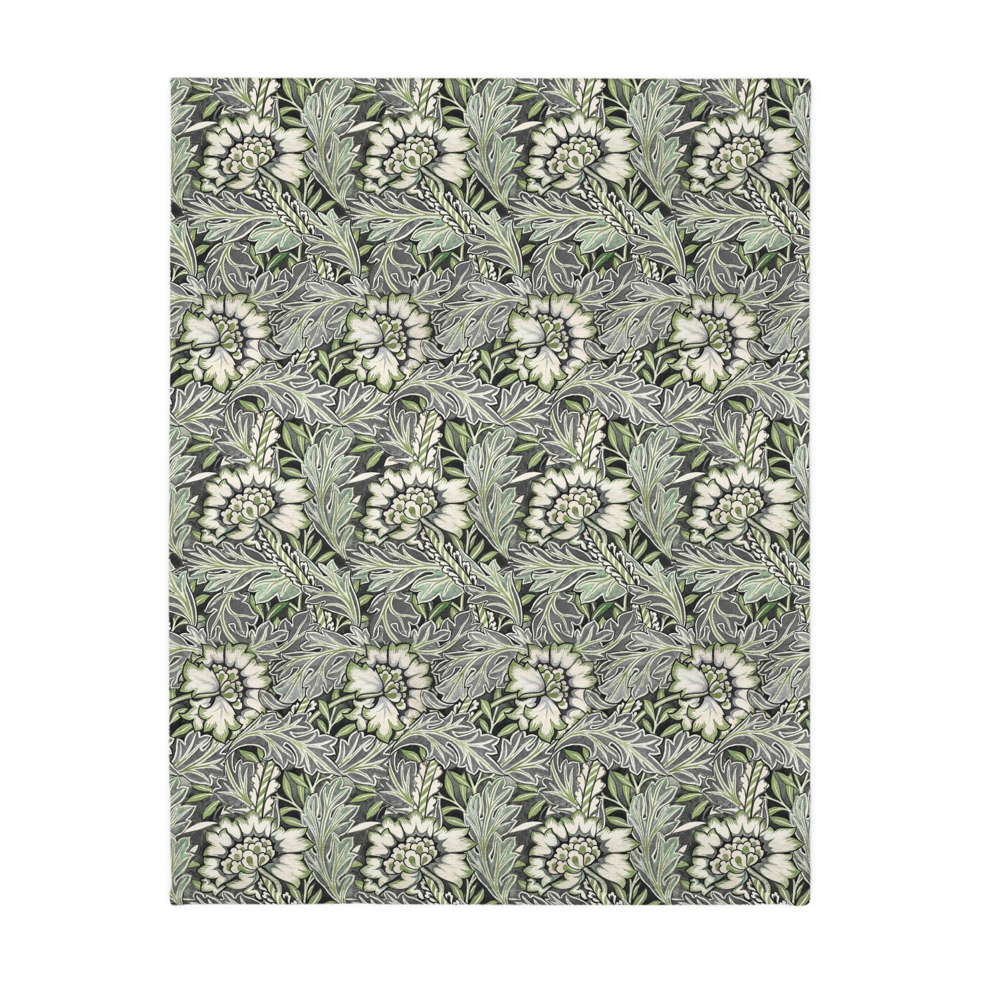 Luxury Velveteen Minky Blanket (Two-sided print) inspired by William Morris & Co for a pattern called Anemone Collection (Grey/Aqua)