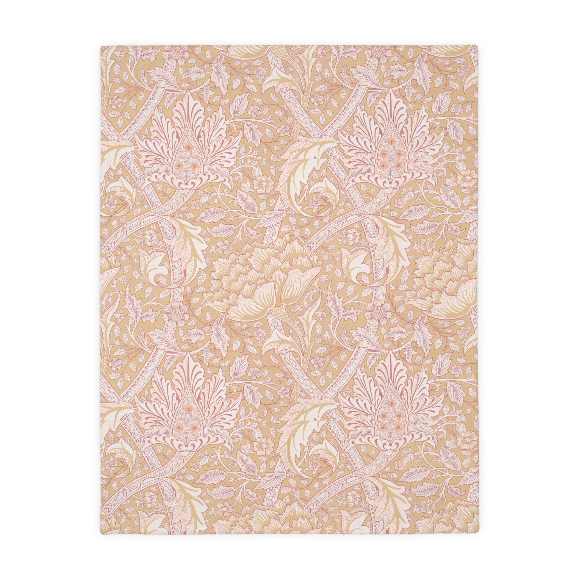 A luxury velveteen minky blanket with a two-sided print featuring floral and leaf designs in green, pink, and beige tones.