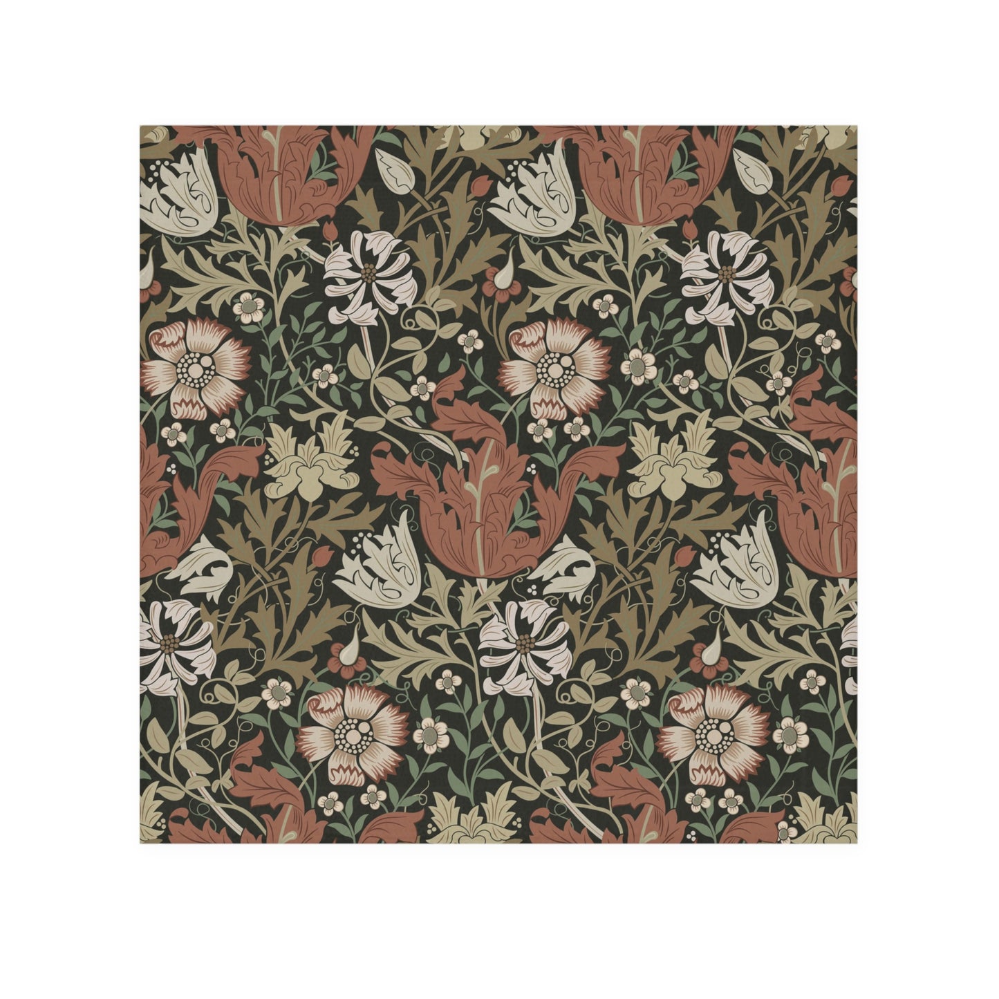 Floral and leaf pattern with a fox design on a brown background
