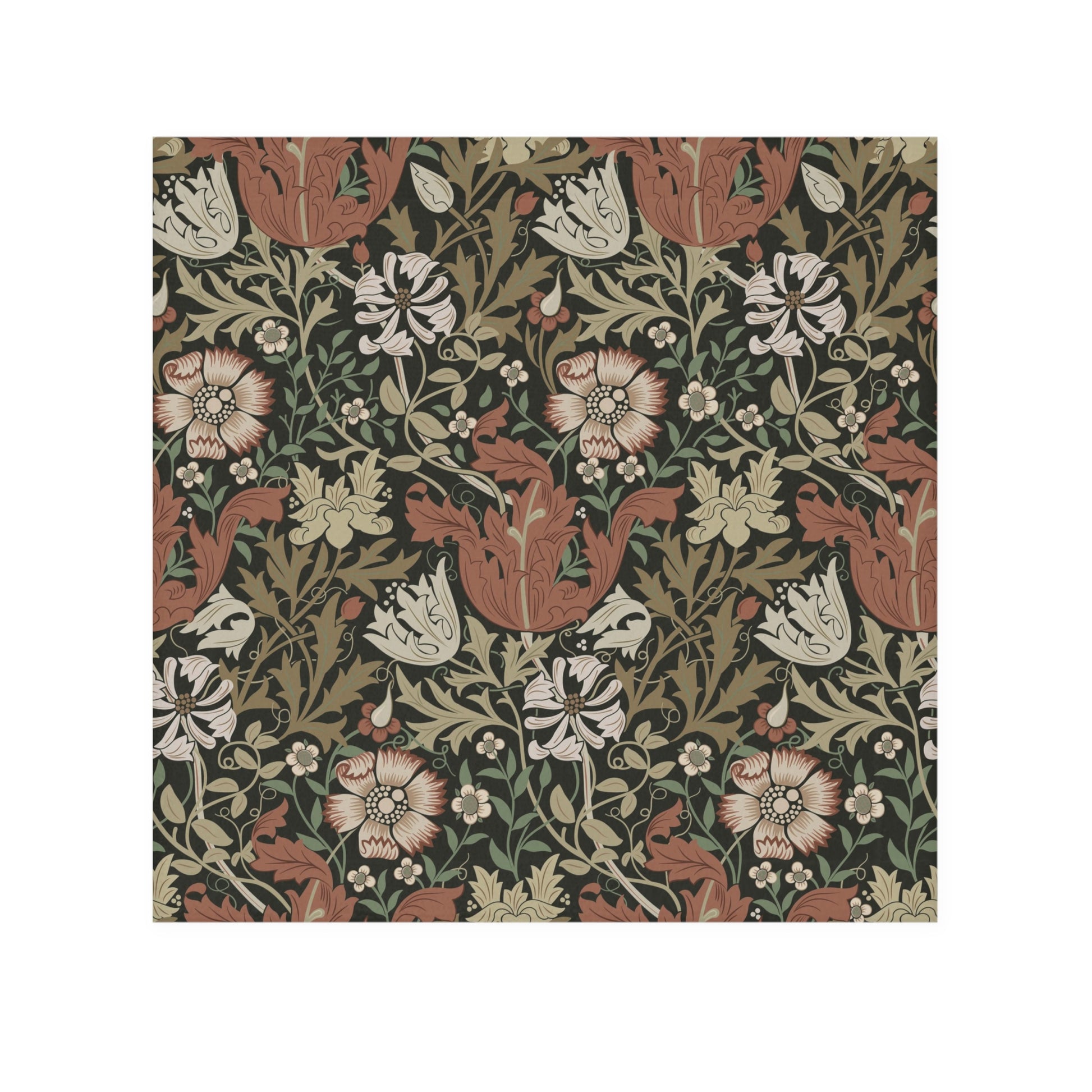 Floral and leaf pattern with a fox design on a brown background