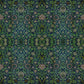 A green face cloth with floral William Morris & Co patterns hanging on a towel rack in a bathroom setting.
