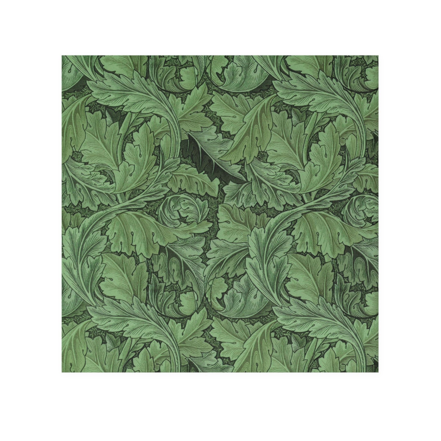 A green floral patterned washcloth inspired by William Morris' Acanthus Collection.