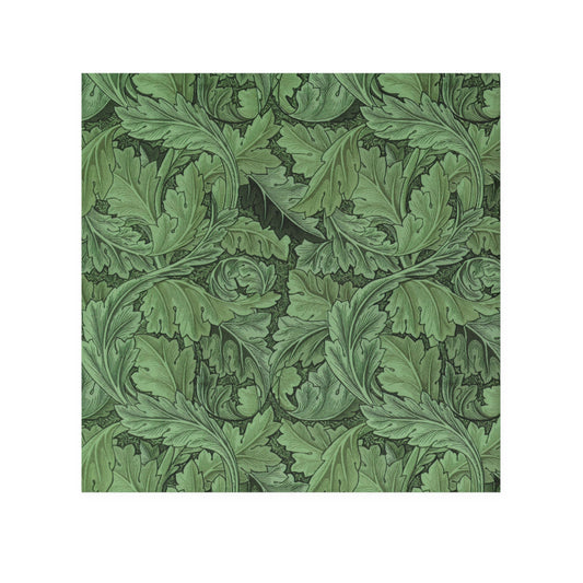 A green floral patterned washcloth inspired by William Morris' Acanthus Collection.