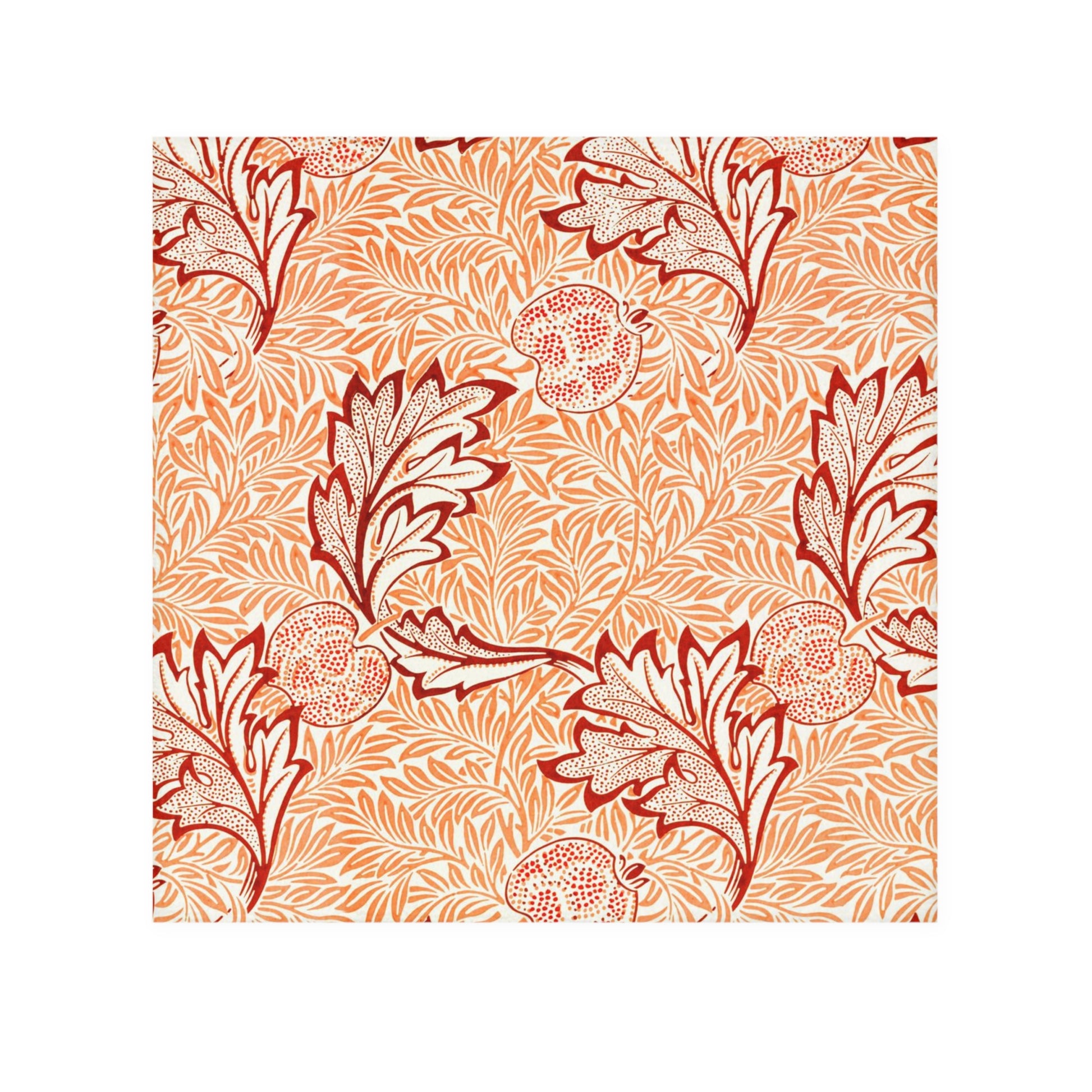 Patterned washcloth with red and orange floral design on a white background