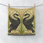 Tea towel with black swan design on a white background