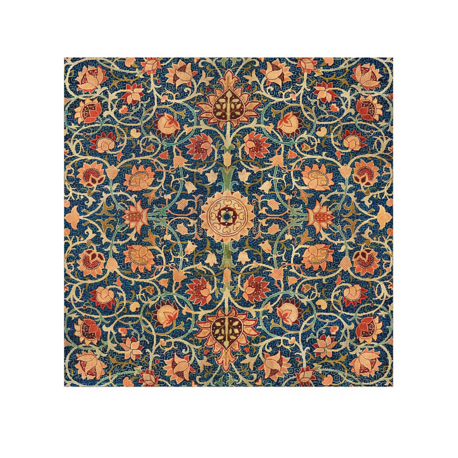 Decorative wshcloth with intricate floral pattern on a blue background