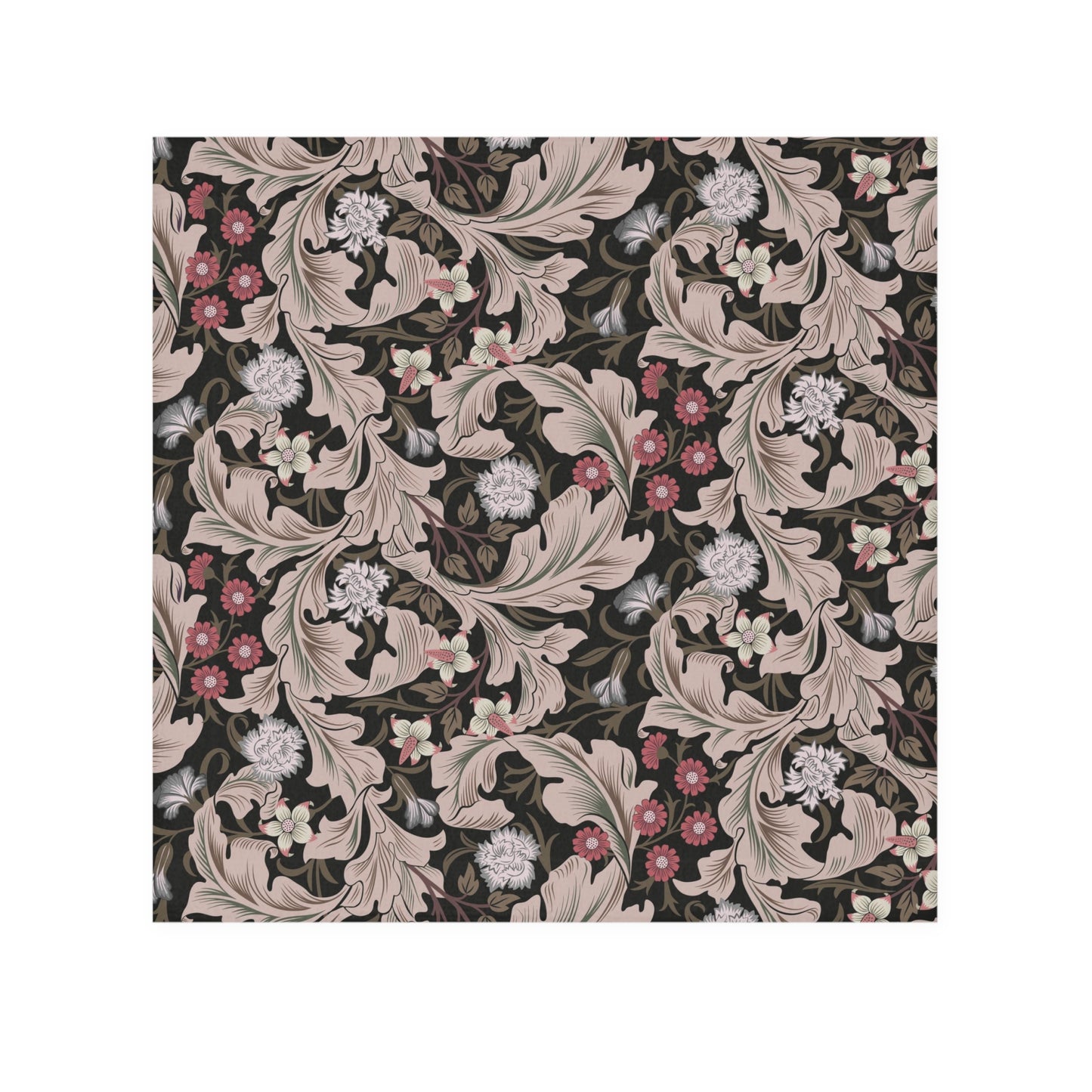 Floral and leaf pattern with pink and white flowers on a dark background