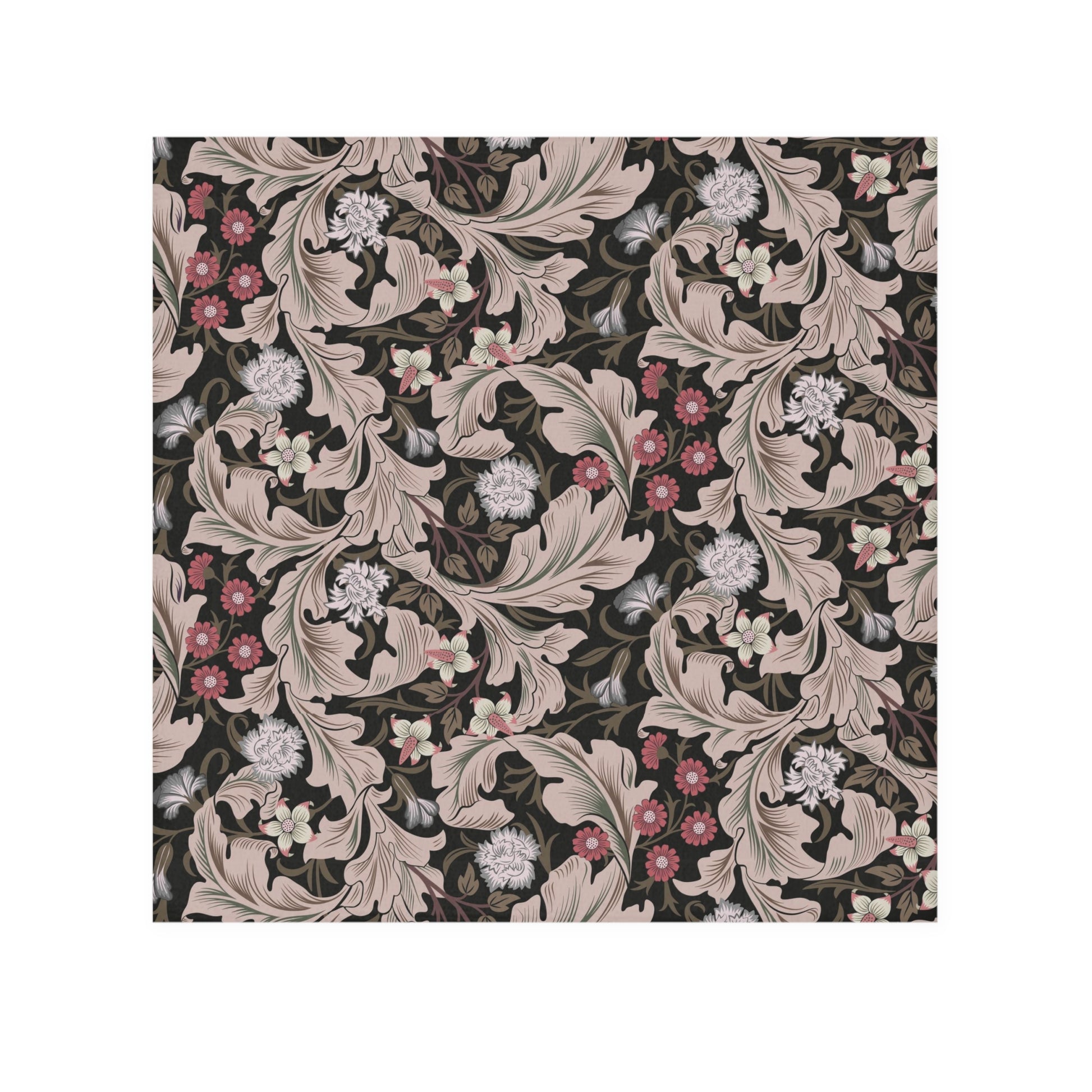 Floral and leaf pattern with pink and white flowers on a dark background