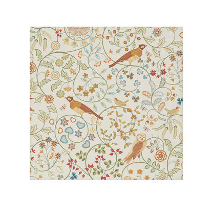 Patterned paper with birds, flowers, and hearts on a white background