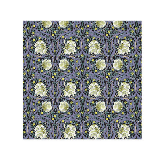 Floral patterned fabric swatch with green flowers on a dark blue background