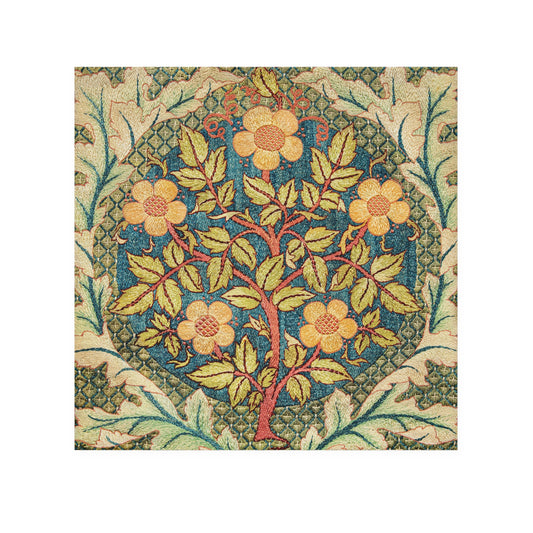 Decorative fabric swatch with floral and leaf pattern