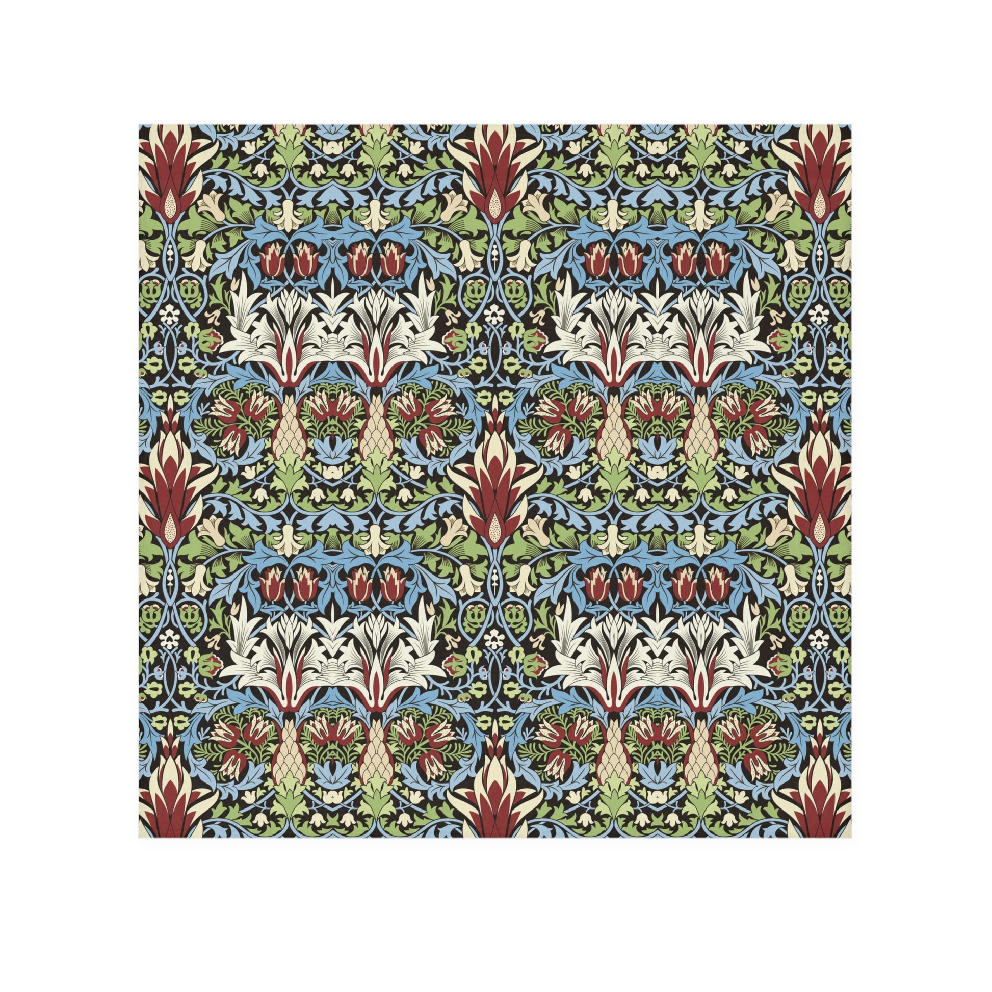 A multicolored floral patterned washcloth inspired by William Morris' Snakeshead Collection.