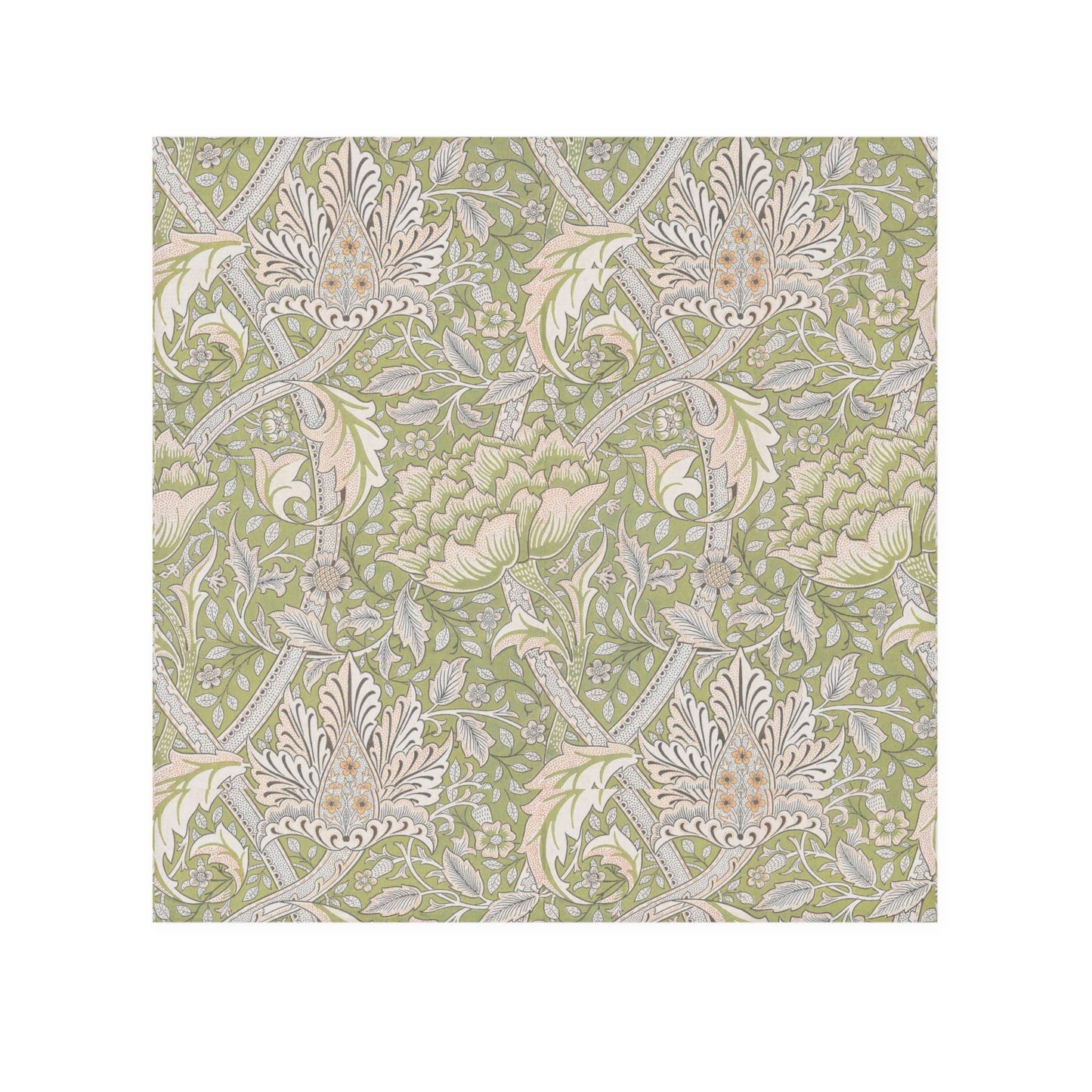 Decorative washcloth swatch with intricate floral and leaf pattern on a light green background