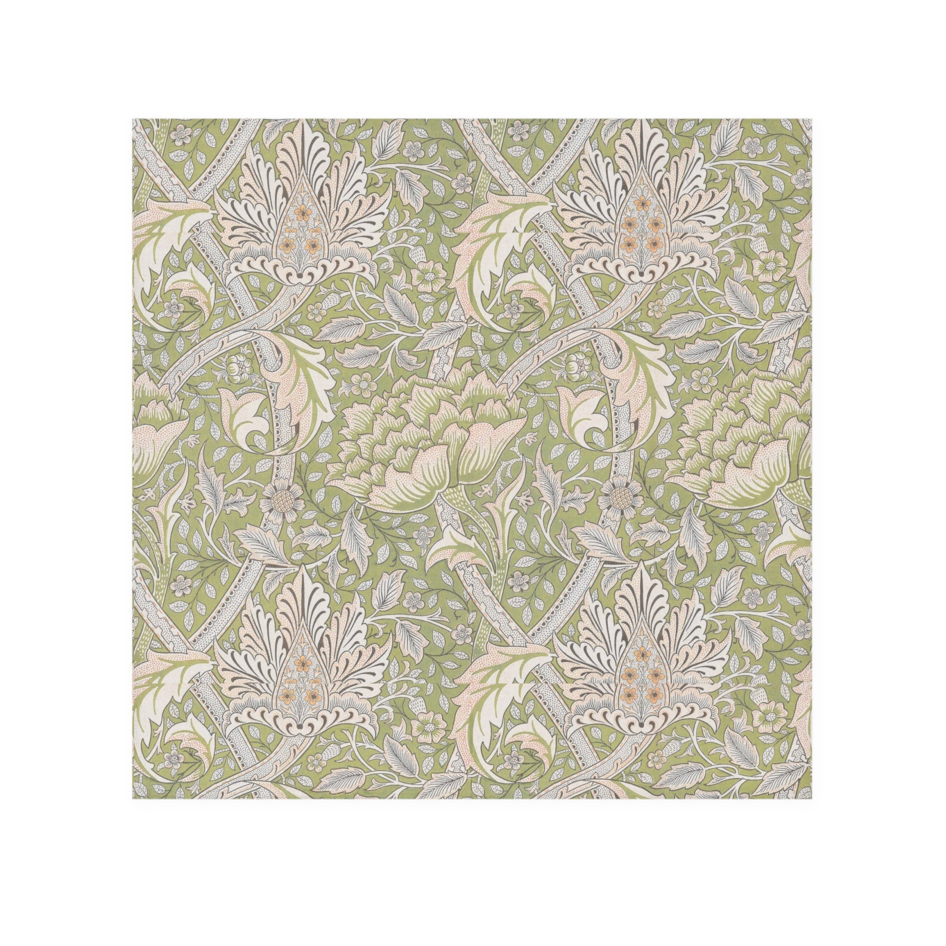 Decorative washcloth swatch with intricate floral and leaf pattern on a light green background