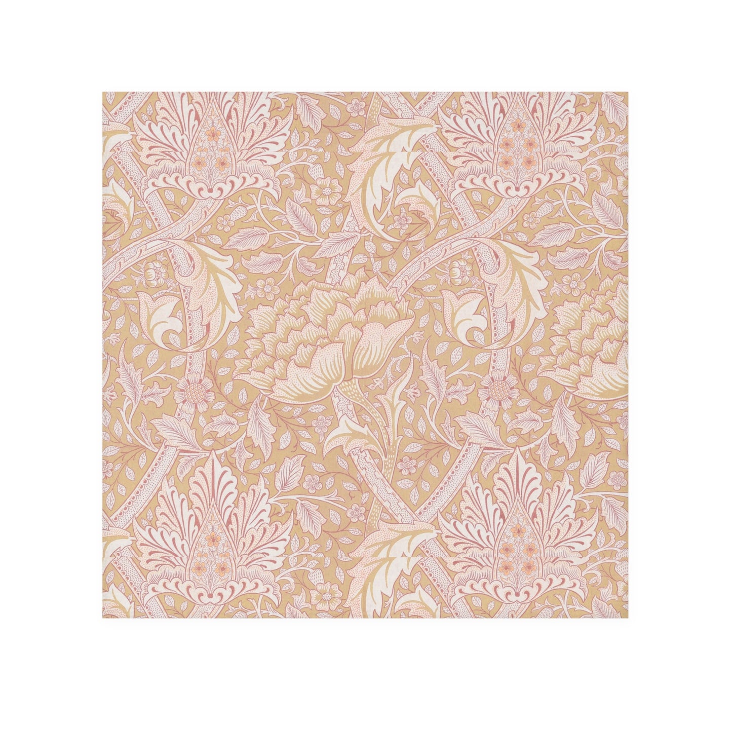 Decorative washcloth swatch with intricate floral pattern on a beige background