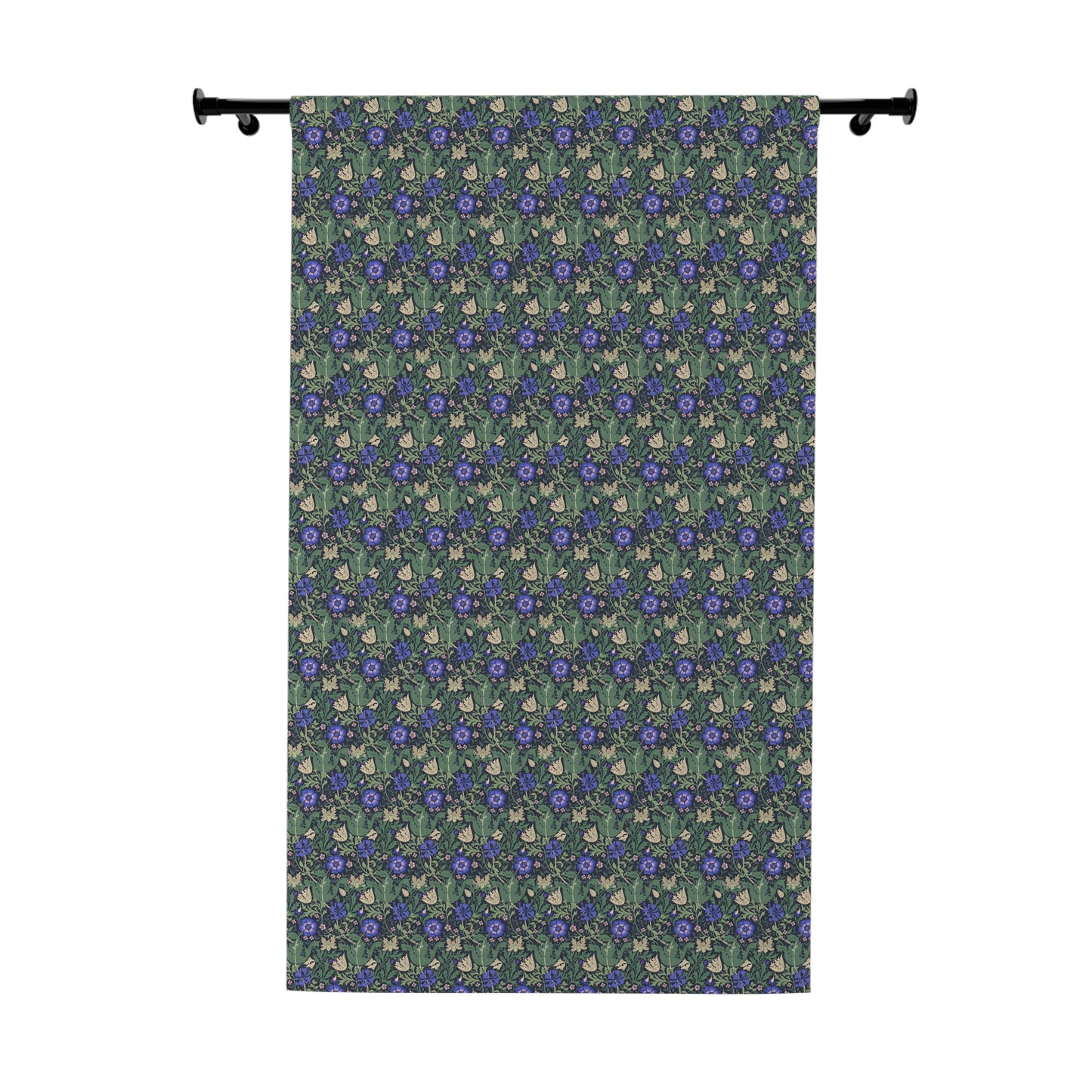 Floral patterned curtain with a dark green background