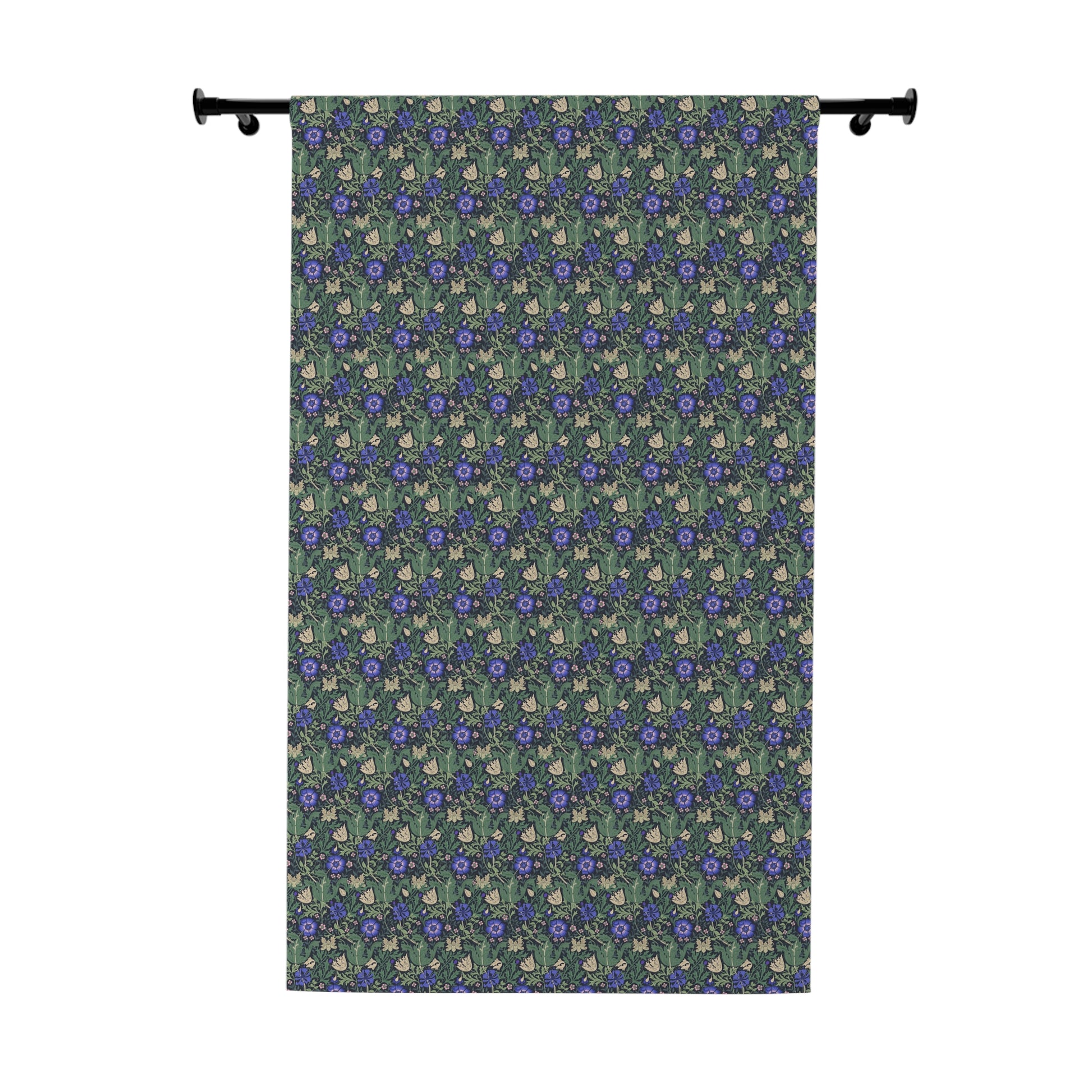 Floral patterned curtain with a dark green background