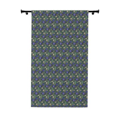 Floral patterned curtain with a dark green background