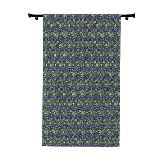 Floral patterned curtain with a dark green background
