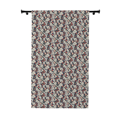Floral patterned curtain on a white background