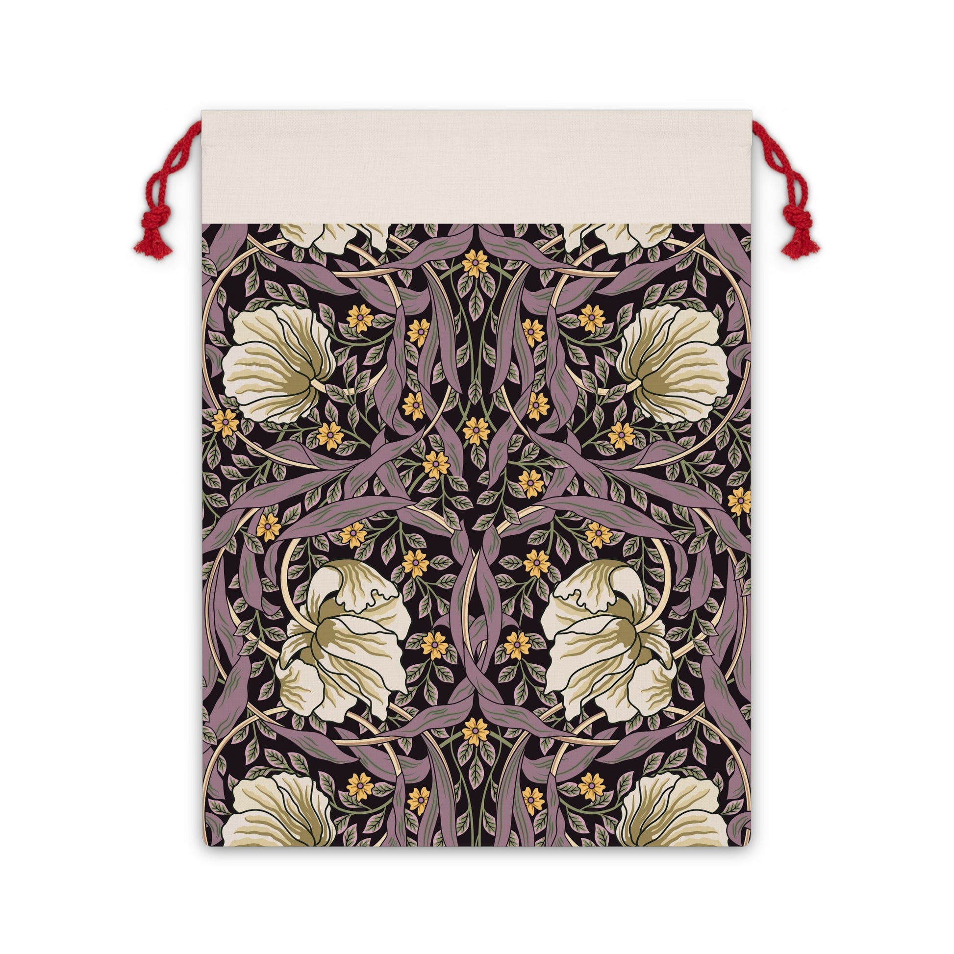 A rectangular Christmas gift bag with a floral pattern inspired by William Morris - Pimpernel Collection in a rosewood colour.