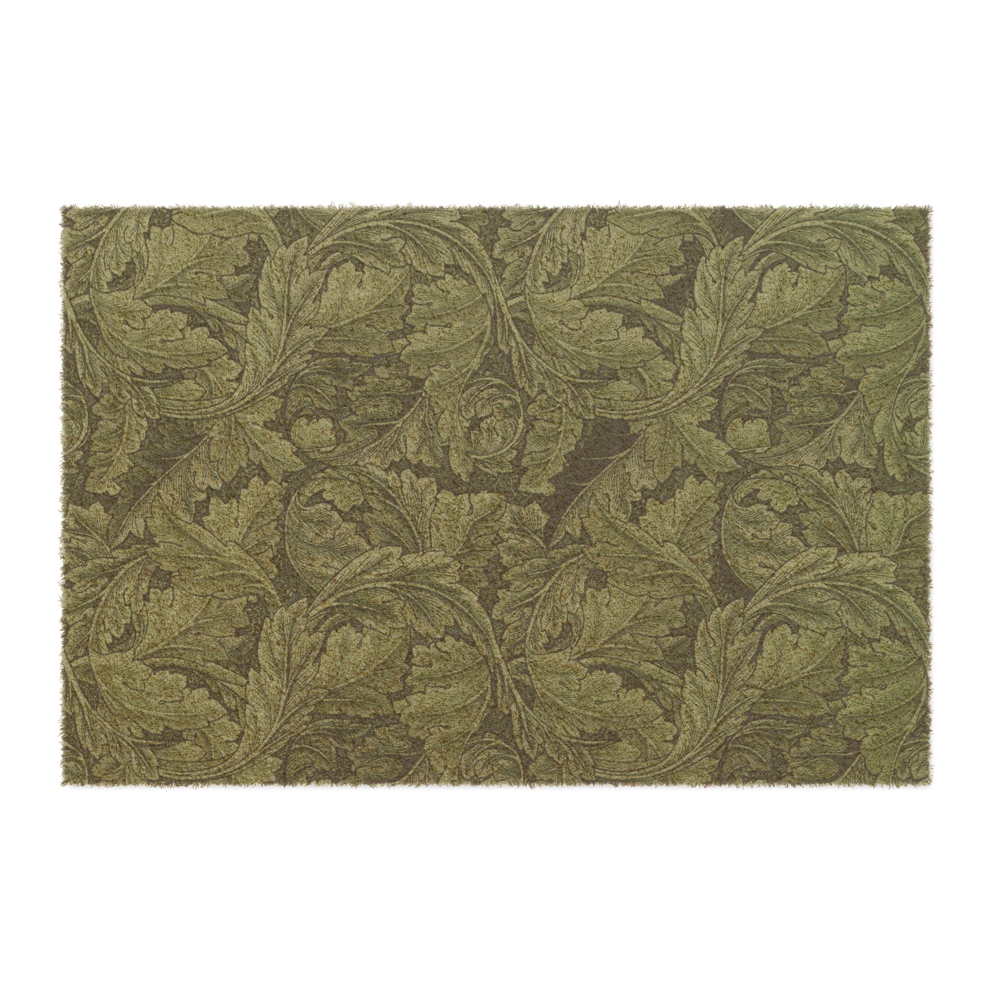 A rectangular green doormat with a floral pattern inspired by William Morris - Acanthus Collection.