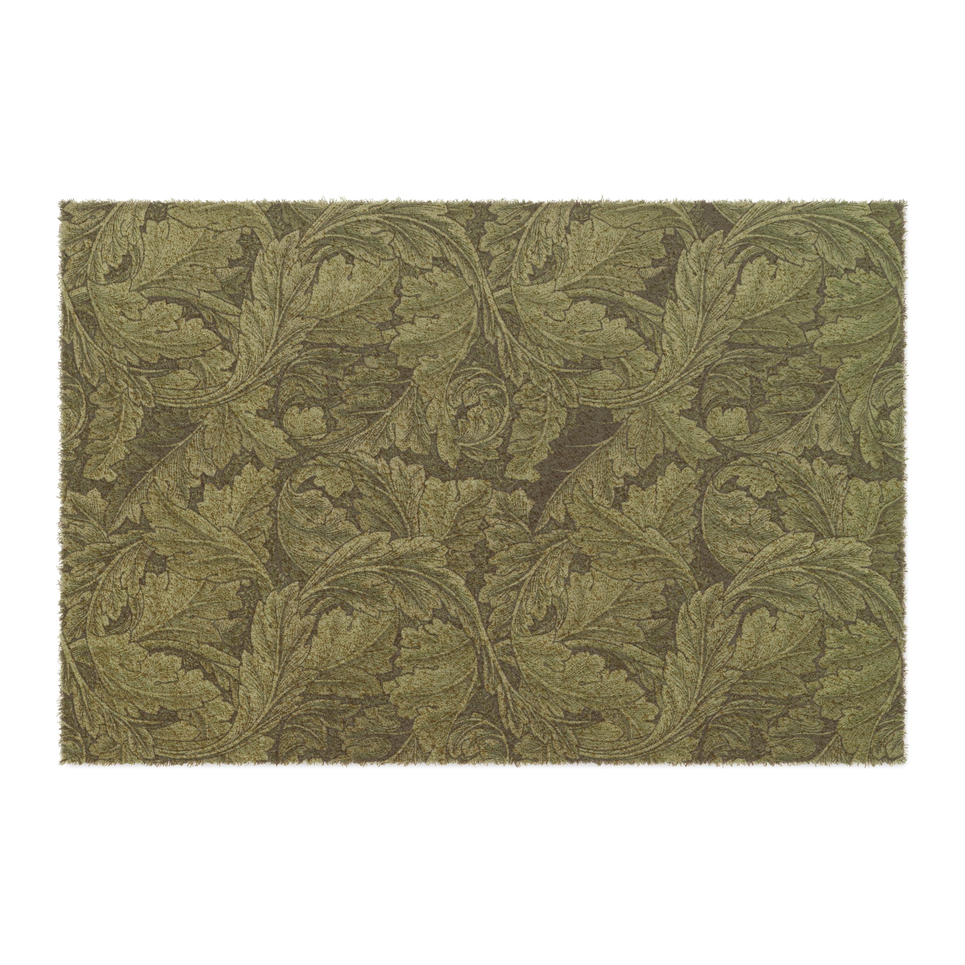 A rectangular green doormat with a floral pattern inspired by William Morris - Acanthus Collection.