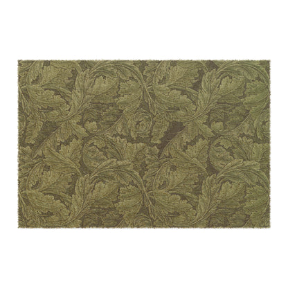 A rectangular green doormat with a floral pattern inspired by William Morris - Acanthus Collection.