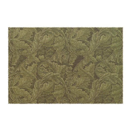 A rectangular green doormat with a floral pattern inspired by William Morris - Acanthus Collection.