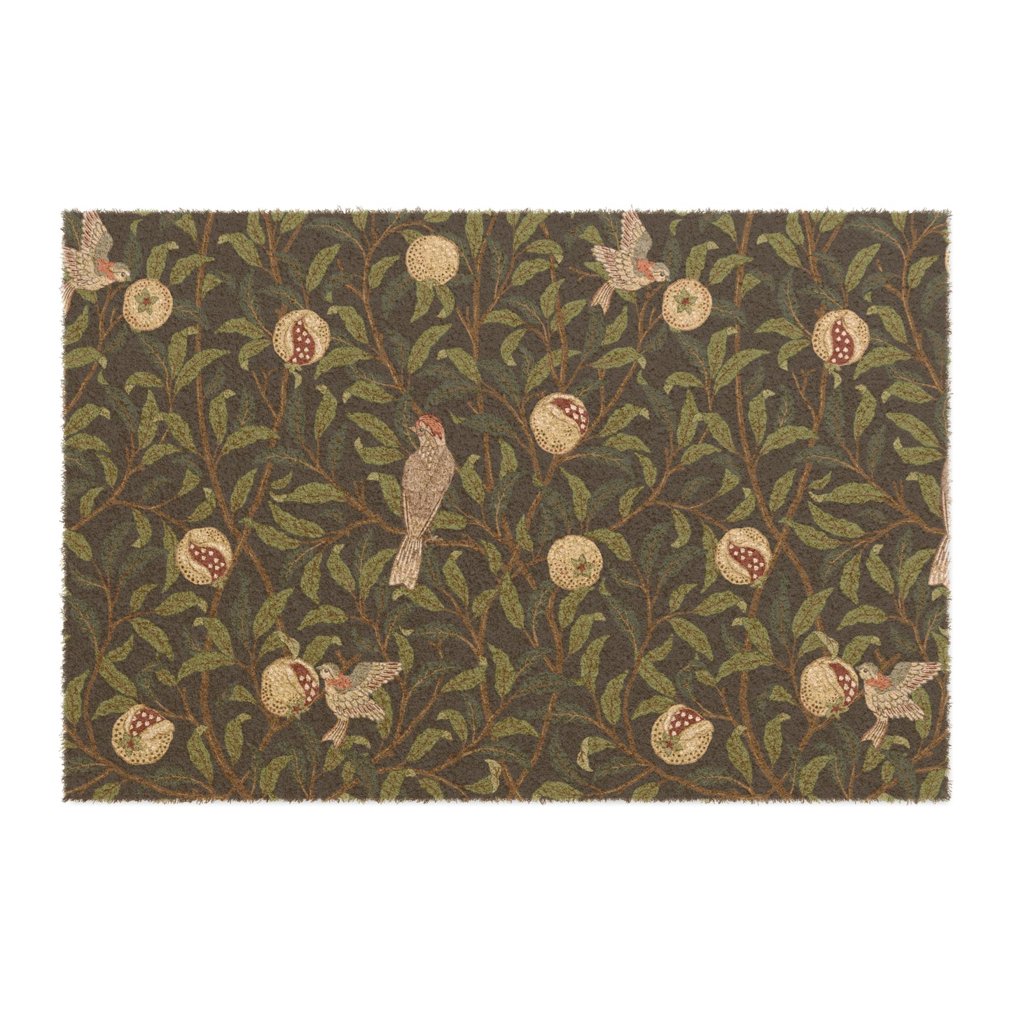 Coconut Coir Doormat inspired by William Morris - Bird and Pomegranate Collection (Onyx) in black and green floral pattern