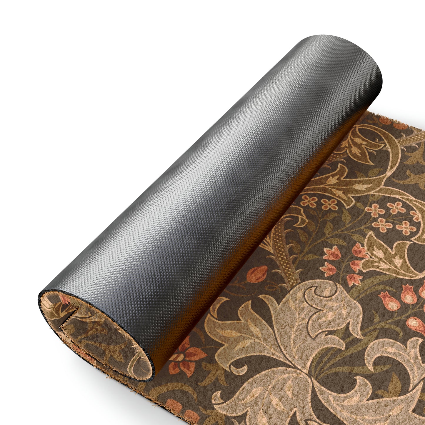 Coconut Coir Doormat inspired by William Morris & Co in a pattern of Golden Lily Collection (Midnight) in black, green and red