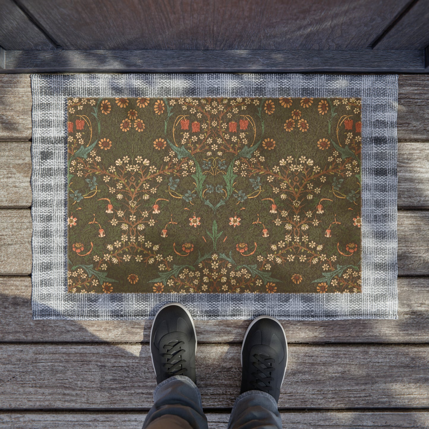 Coconut Coir Doormat inspired by William Morris - Tulip Collection (Red)