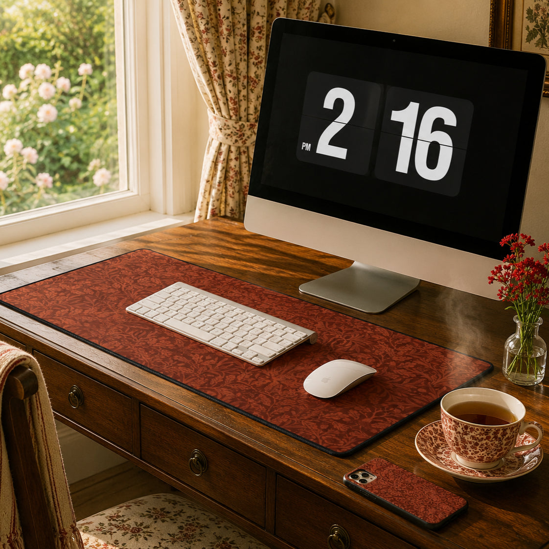 Desk Mat inspired by William Morris & Co in a pattern called Acorns and Oak Leaves Collection (Rust)