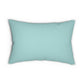 A rectangular lumbar cushion with a William Morris & Co bird and pomegranate print on a tiffany blue background, featuring a concealed zipper.