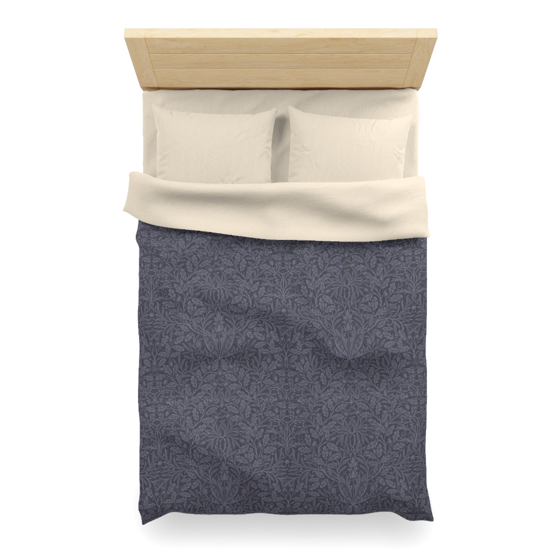 Gray patterned pouch with beige top section on a white background