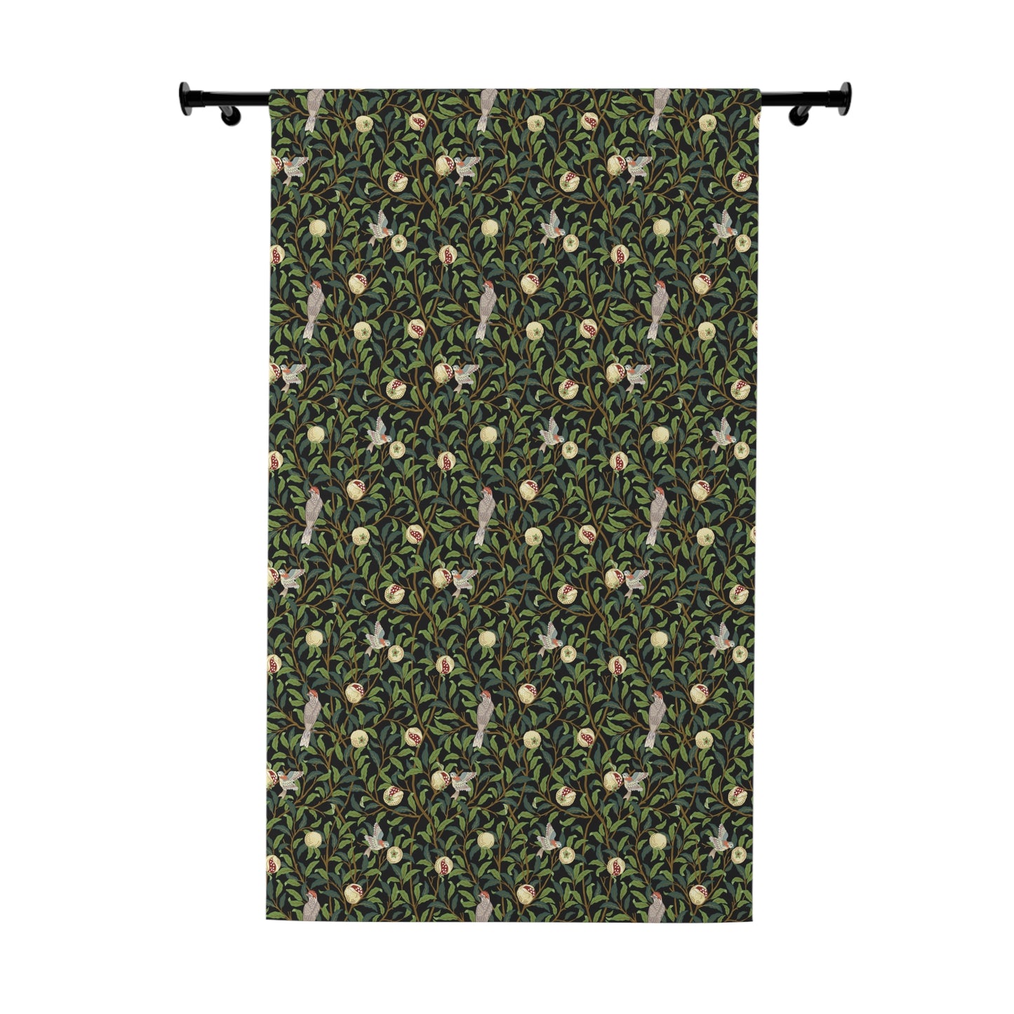 Wall tapestry with a floral and animal pattern on a dark green background