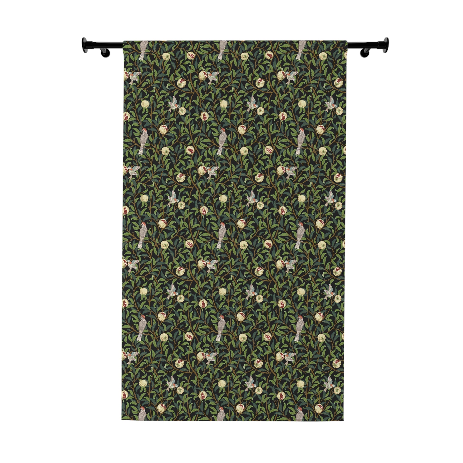 Wall tapestry with a floral and animal pattern on a dark green background